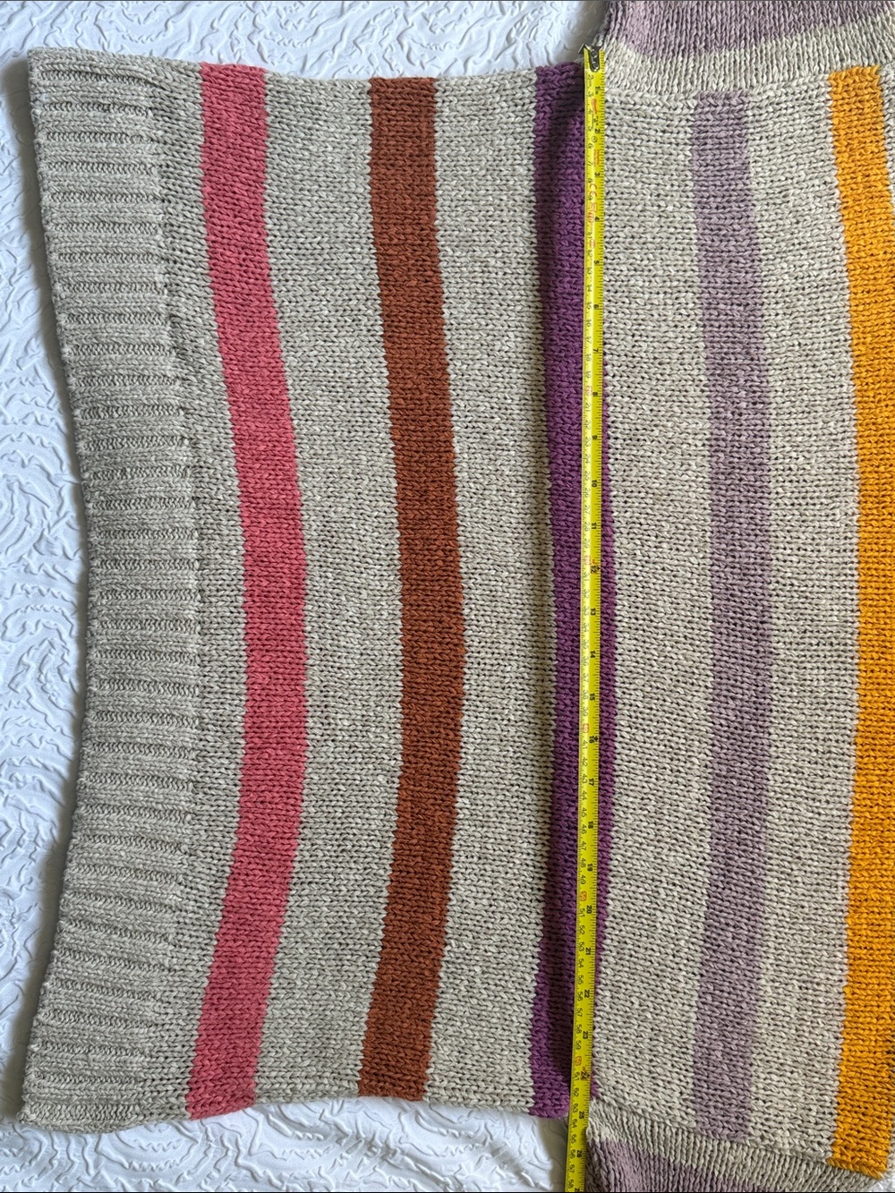 LOFT Neutral Crewneck Sweater with Mustard, Lavender & Pink Stripes - Picture 5 of 7